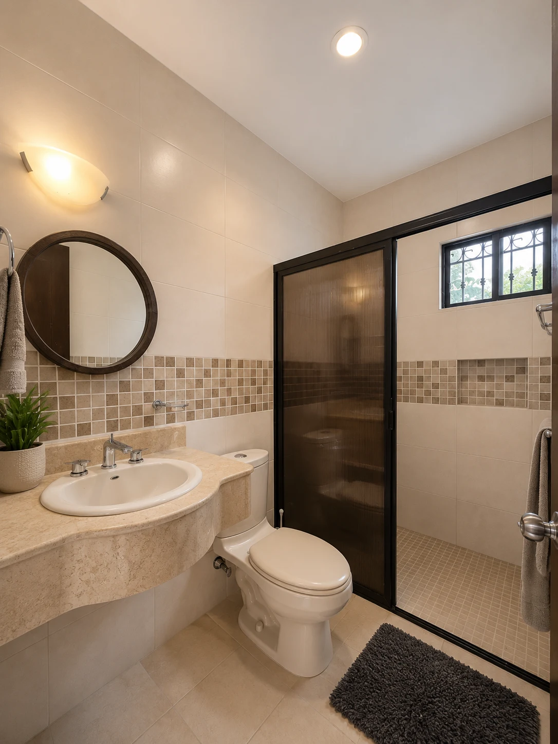 Baño completo con ducha de vidrio